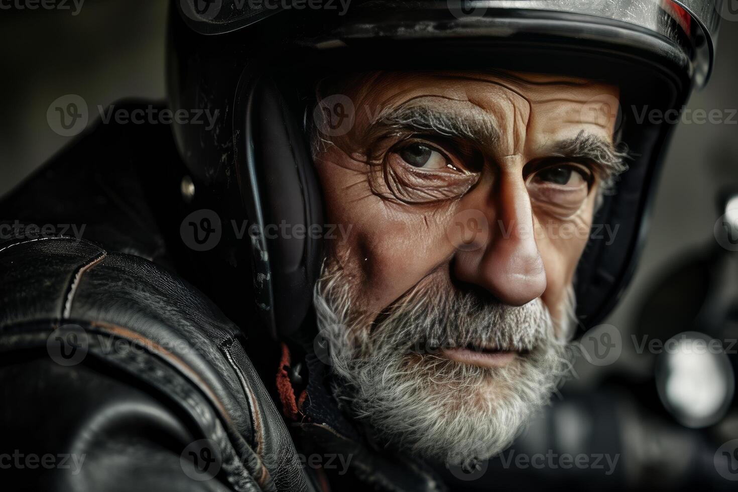 AI generated Experienced Aged man motorsport racer with helmet. Generate Ai photo