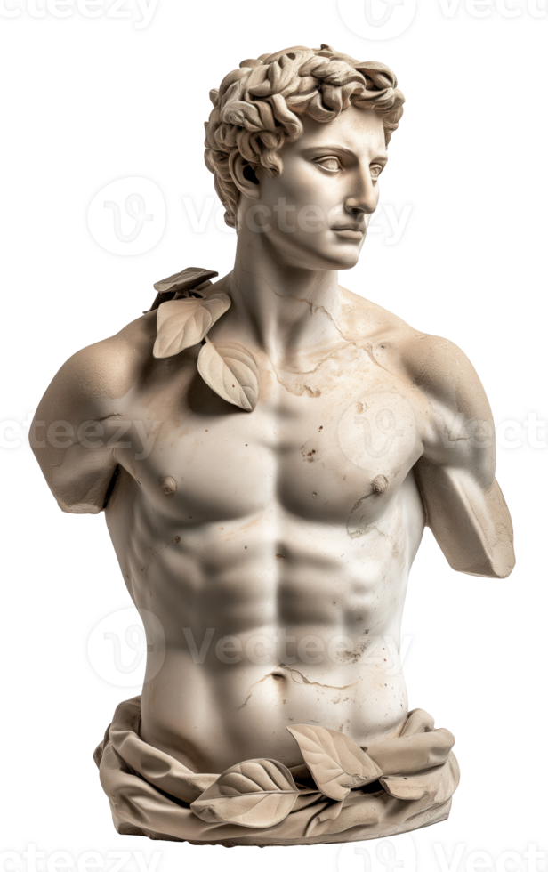 AI generated Historical vintage statue with cracks on an isolated transparent background png