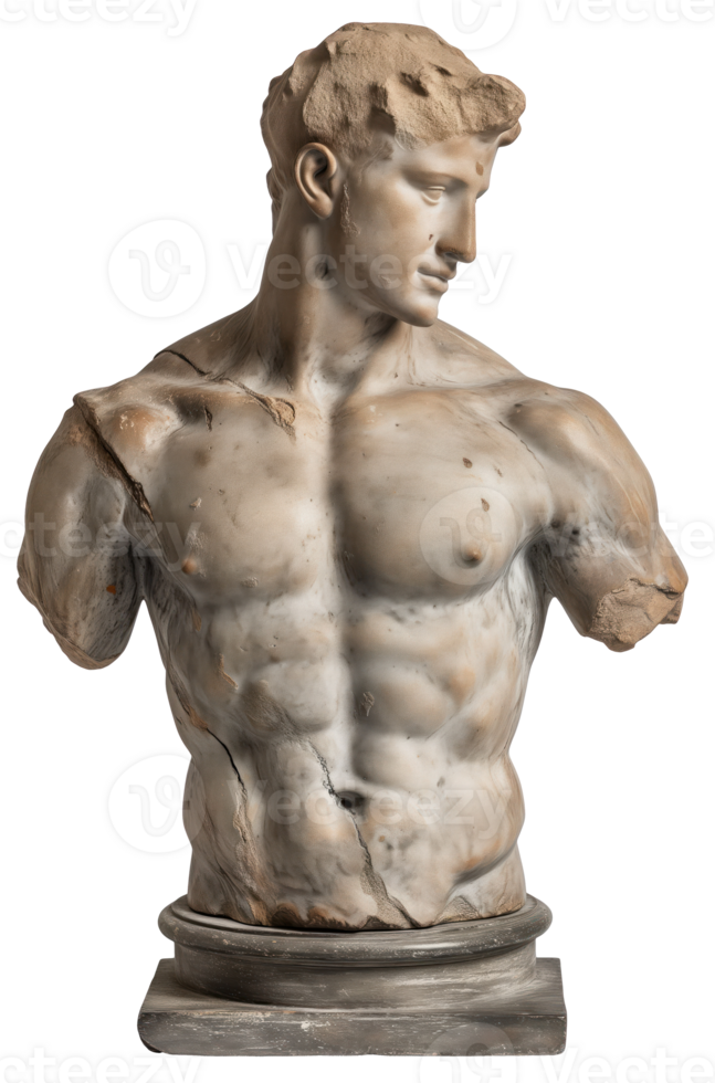 AI generated Historical vintage statue with cracks on an isolated transparent background png