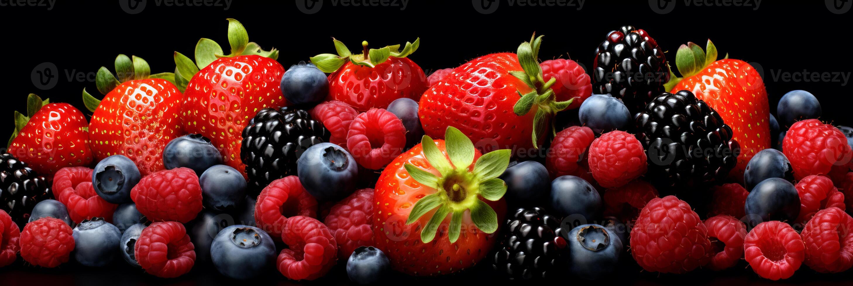 AI generated Colorful assortment of fresh mixed berries as background for healthy eating concept photo