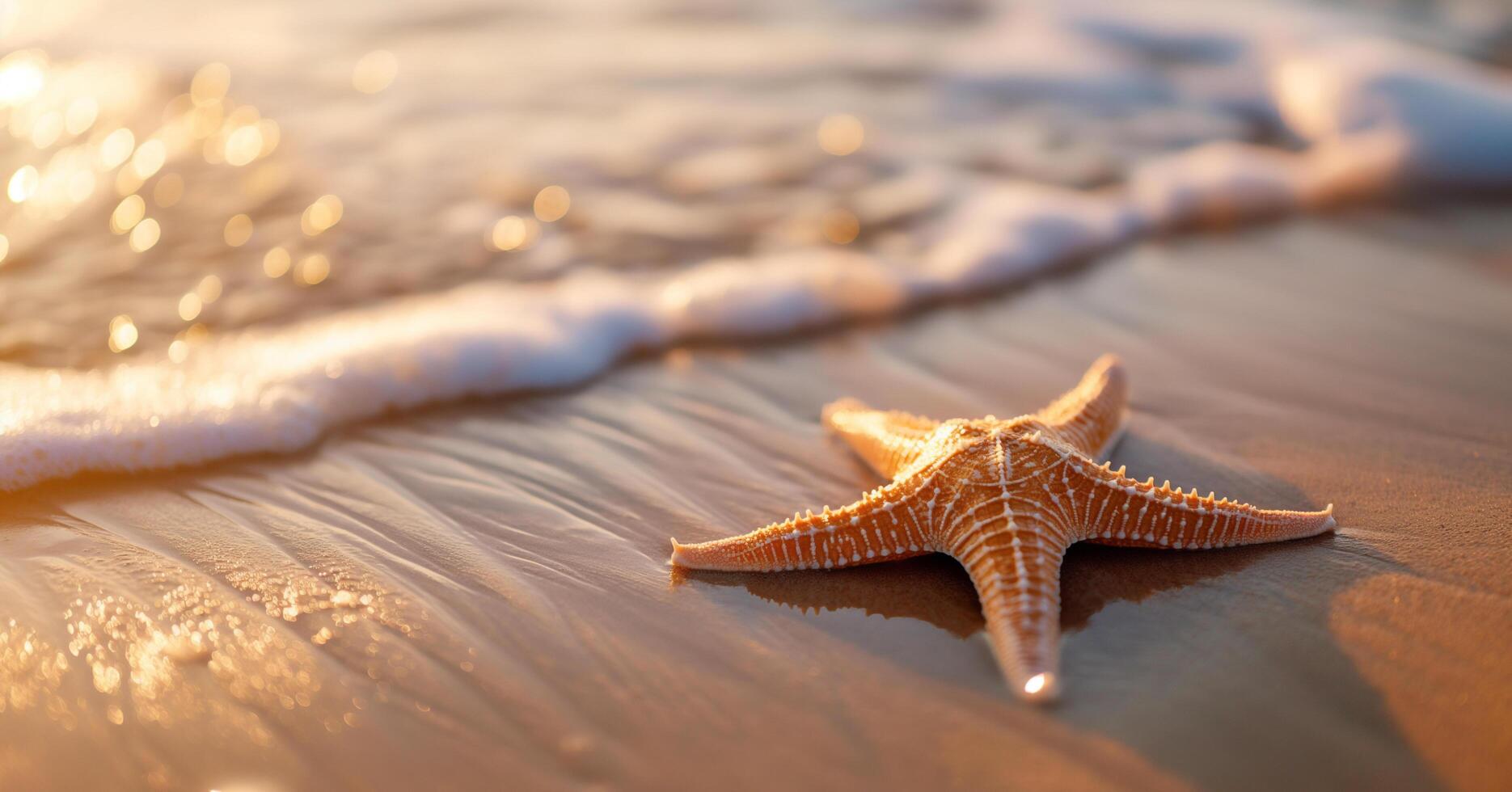 AI generated Beach at Sunset.Close-up of Starfish photo