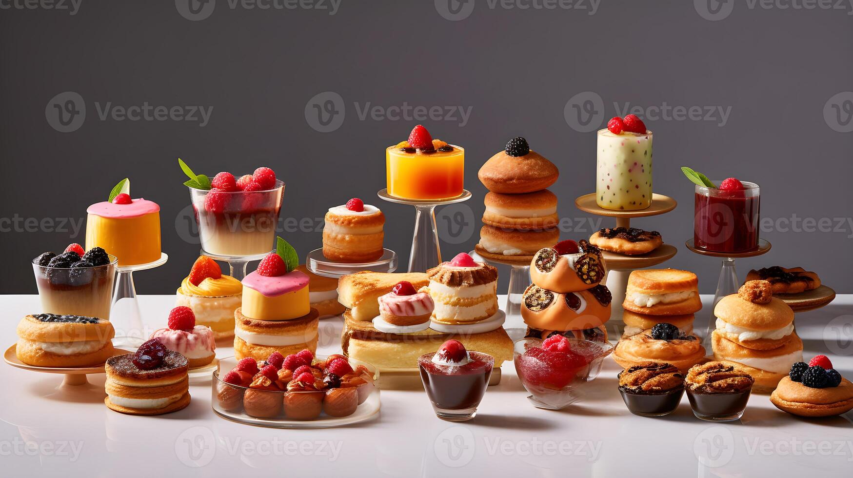 AI generated a collection of desserts on display photo