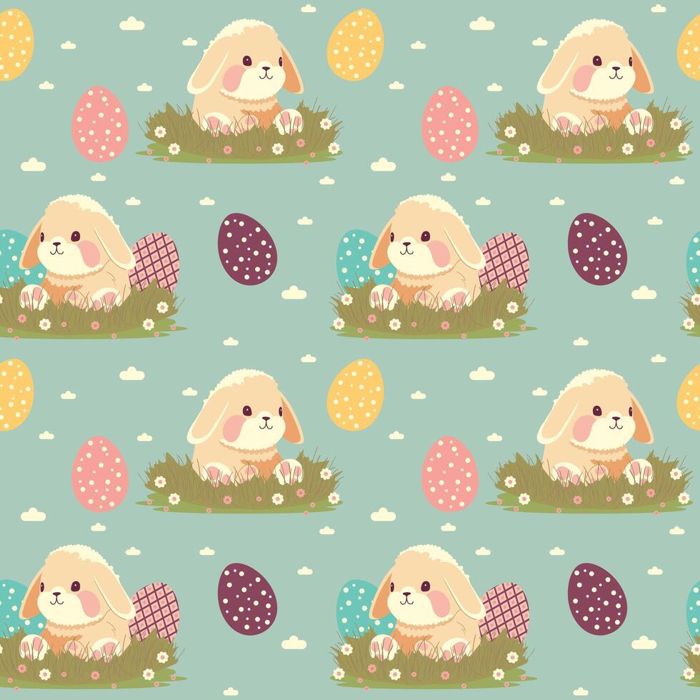 Easter background with bunny and eggs. Seamless pattern for the spring holiday. For deoration, invitation, packaging, fabric printing. vector