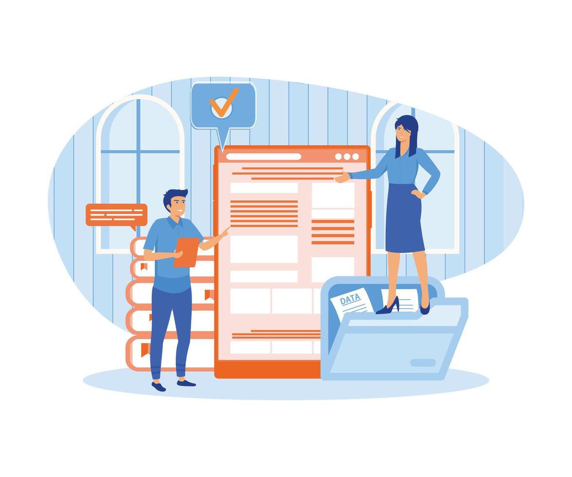 Online assistant 1 Concept. Businessman personal assistant online service or platform. Worker answering calls and assisting with document. flat vector modern illustration
