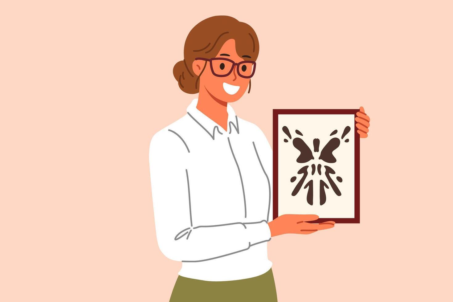 Rorschach test in hands of woman psychotherapist, want to find out psychological state patient vector