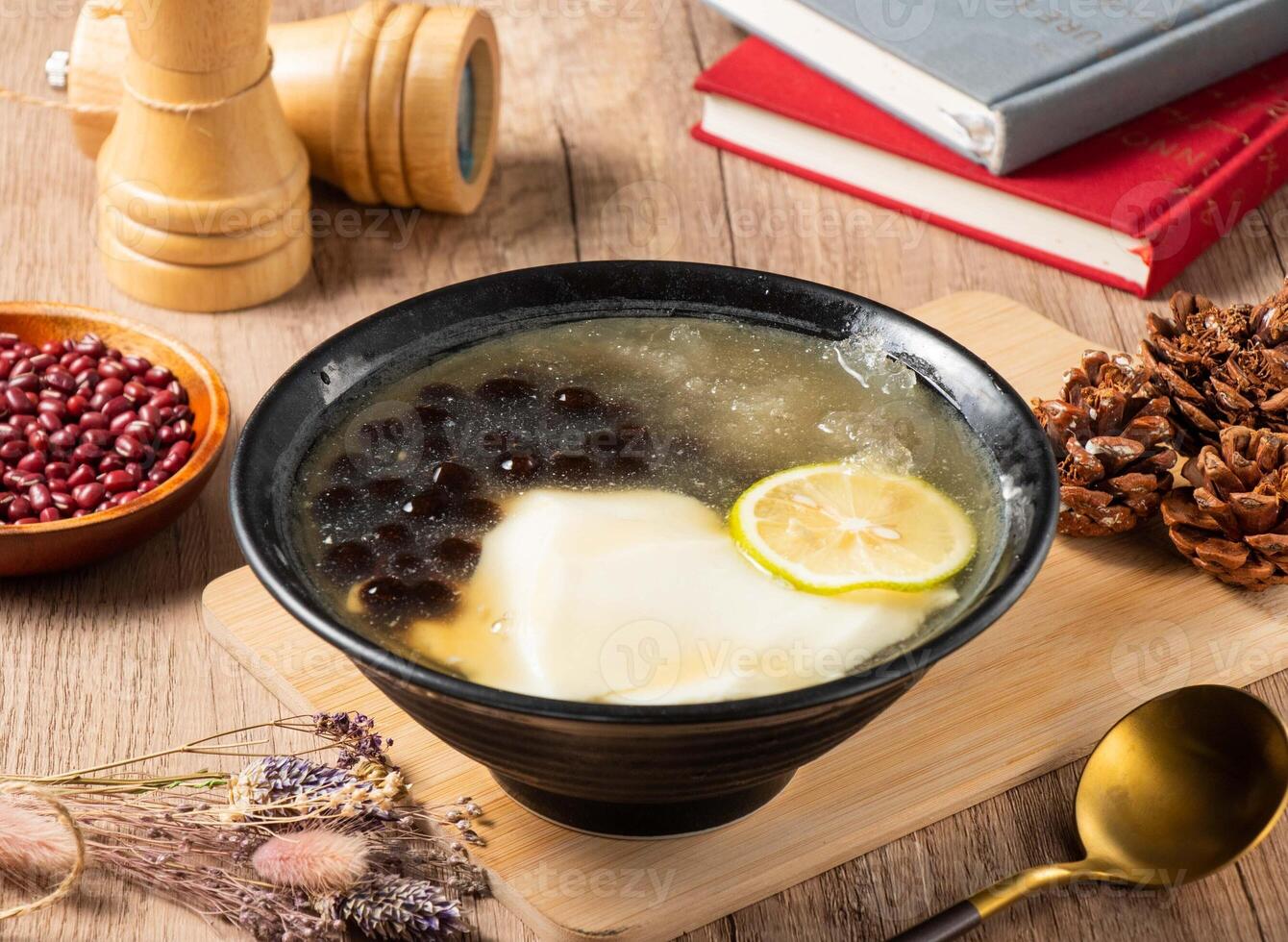 Taiwan Brown Sugar Pearl Lemon Curd served in bowl isolated on table top view of asian food photo
