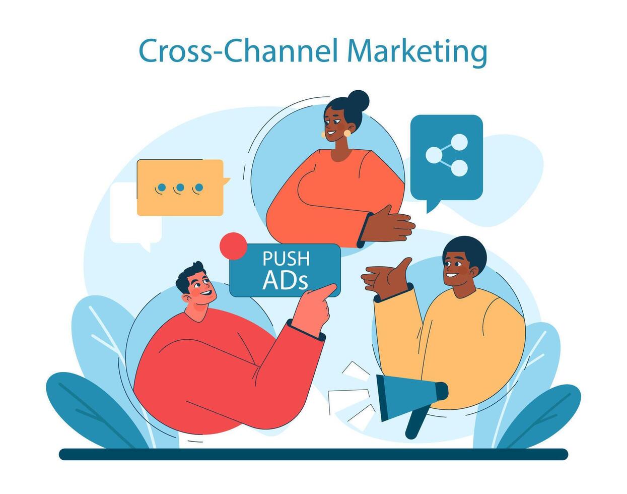 Cross-Channel Marketing concept. Integration of various platforms vector