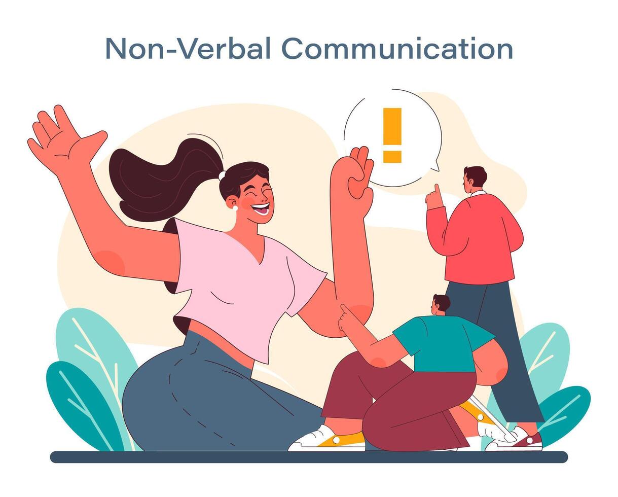 Non-verbal communication concept. Illustration of joyful interaction vector