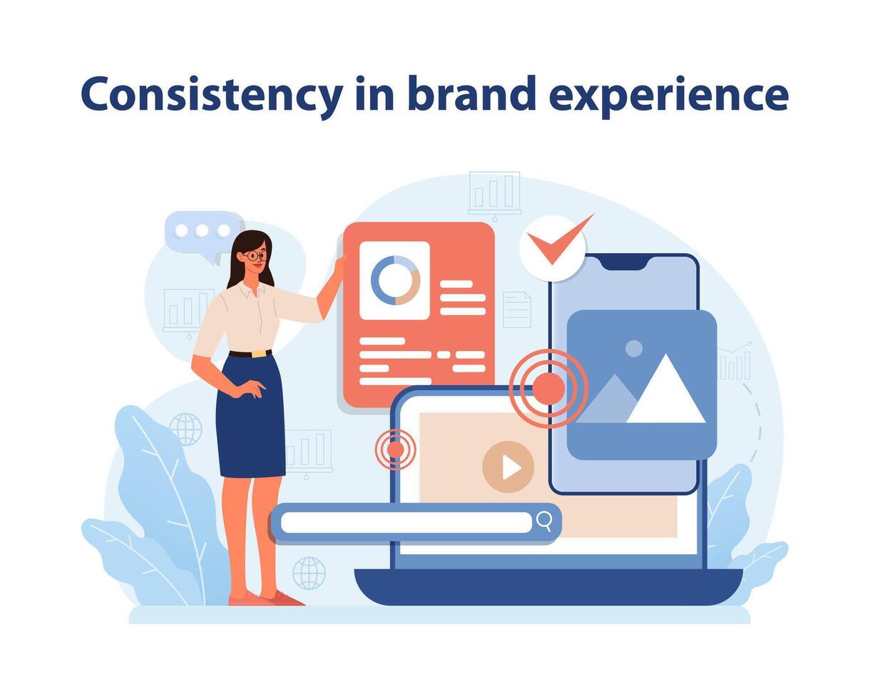 Brand Consistency Experience. An illustrative representation of maintaining uniformity. vector