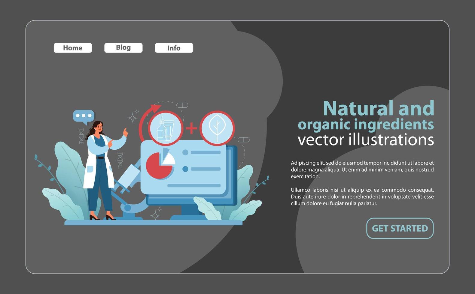 Natural and organic ingredients in skincare illustration. Harnessing botanical extracts for pure formulations. vector