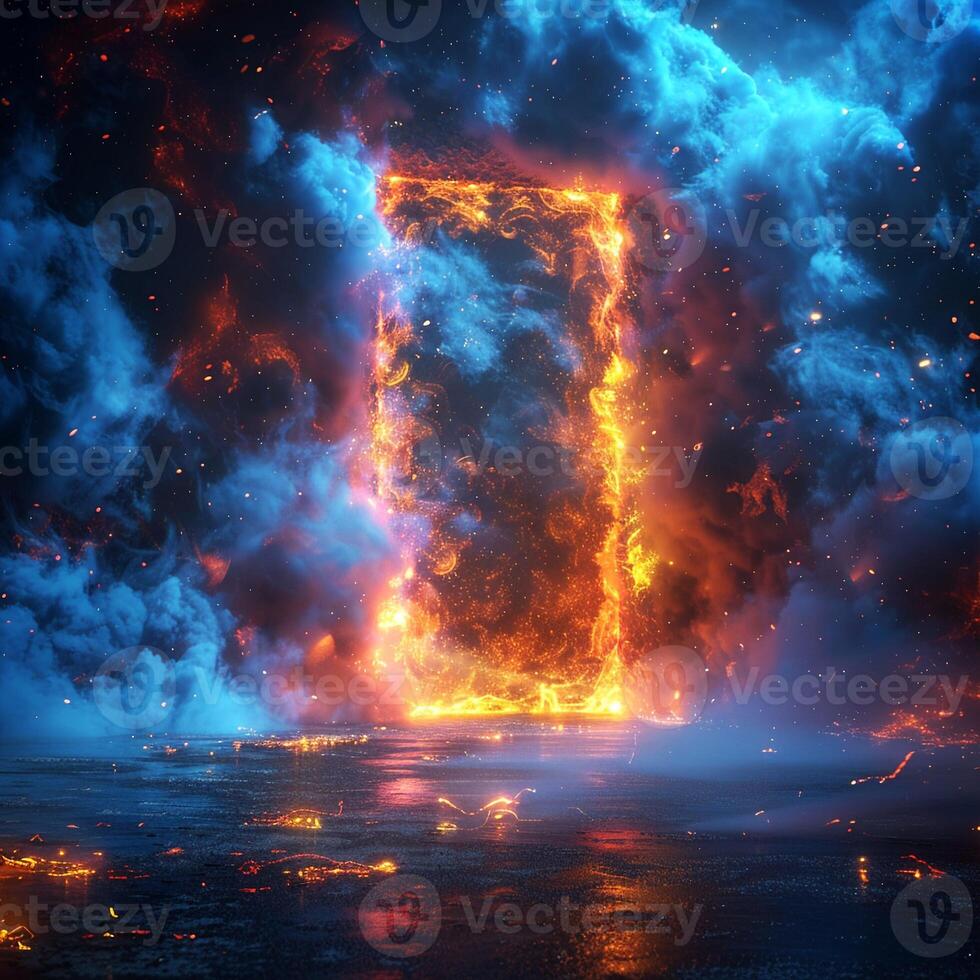 AI generated Mysterious Portal, shimmering energy, leading to unknown realms, altering laws of physics, opening questions of reality Realistic, Backlights, Depth of Field Bokeh Effect photo