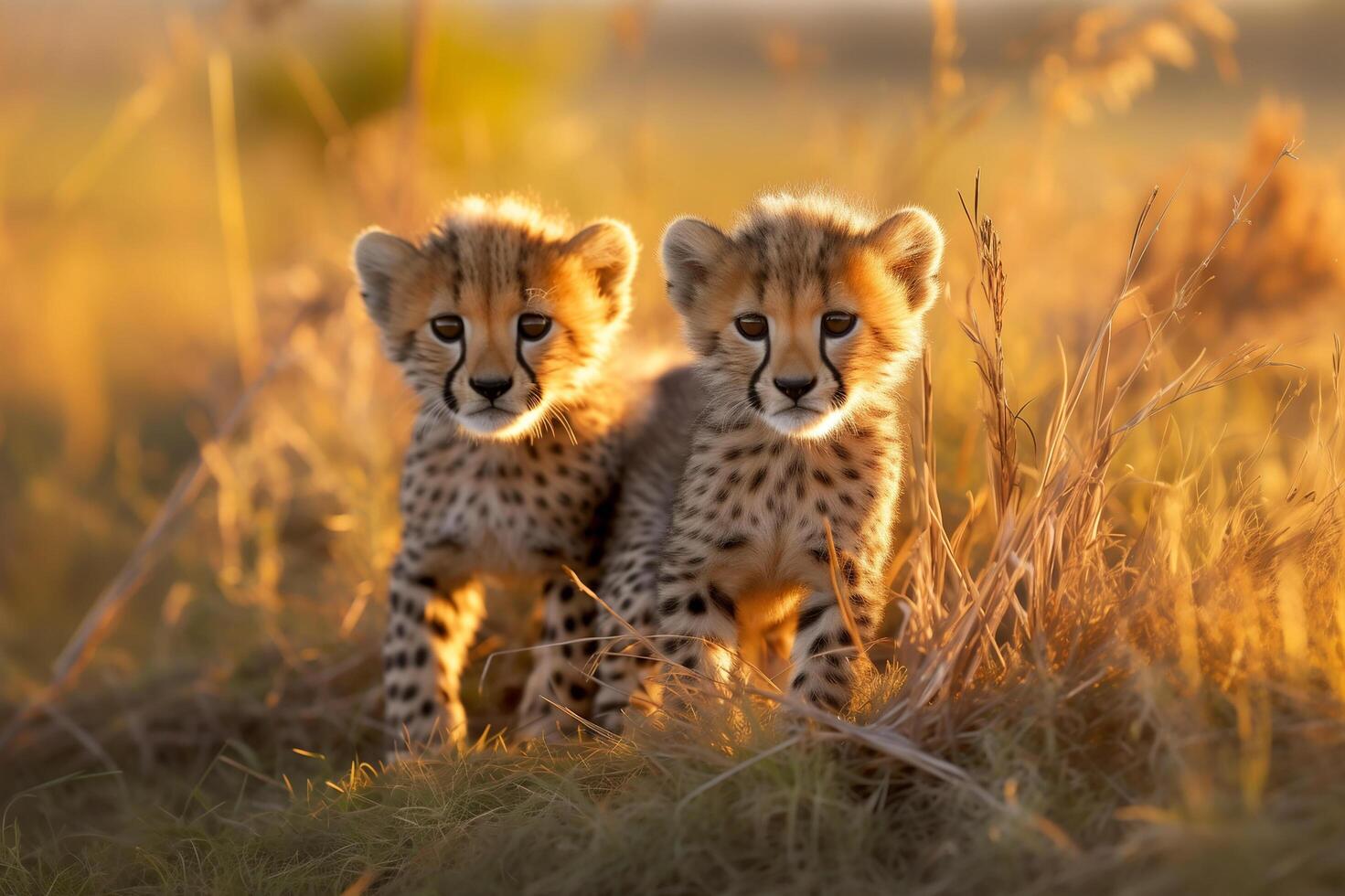 AI generated Baby Cheetahs stay together in nature,Generative Ai photo