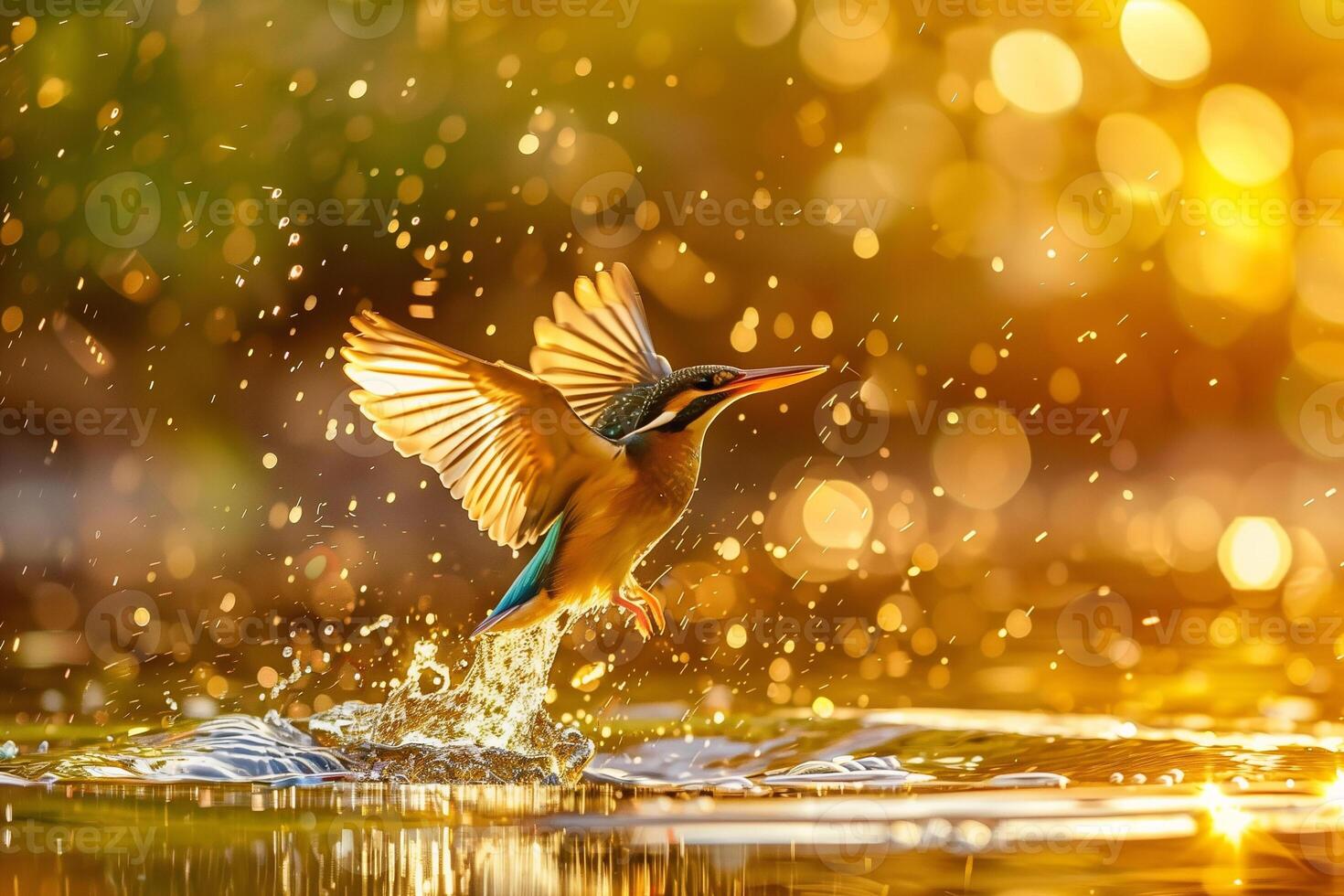 ai generado martín pescador emergente desde el agua después conducción a agarrar un pez.generativo ai foto