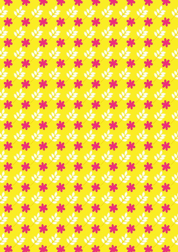 Seamless floral pattern.Yellow,pink bright color contrast background.Pink flowers with white leaves on yellow backdrop vector
