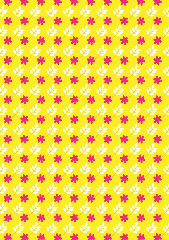 Seamless floral pattern.Yellow,pink bright color contrast background.Pink flowers with white leaves on yellow backdrop vector