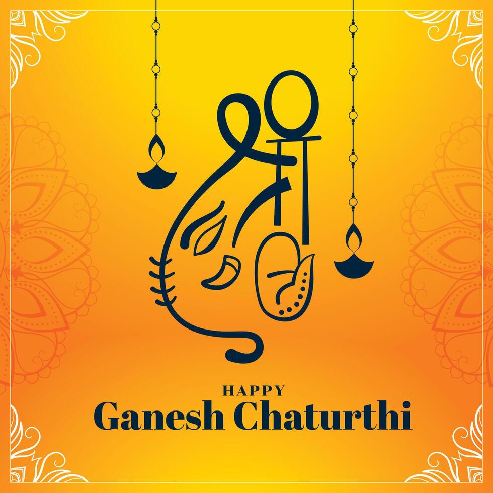 beautiful ganesh chaturthi festival card design in yellow color vector