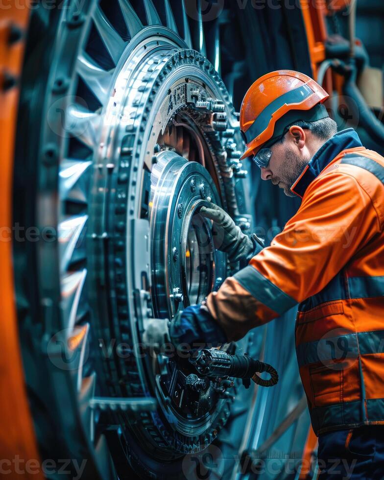 AI generated technician is doing maintenance wind energy motor photo