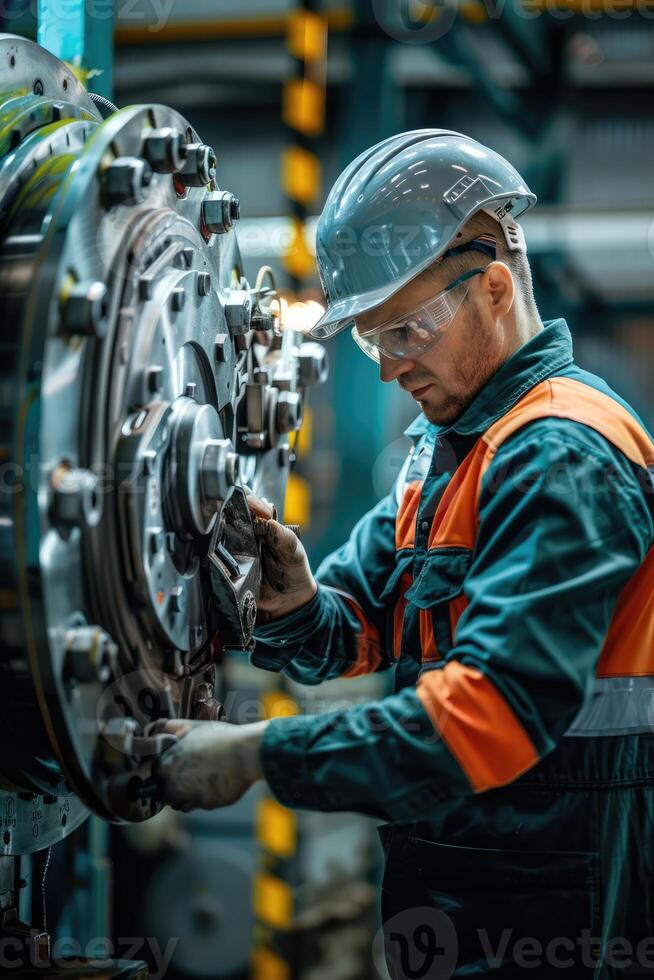 ai generado técnico es haciendo mantenimiento viento energía motor foto