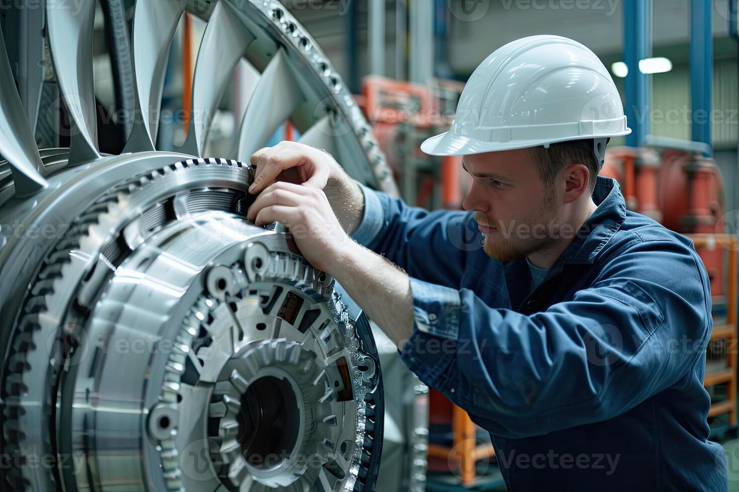 AI generated technician is doing maintenance wind energy motor photo