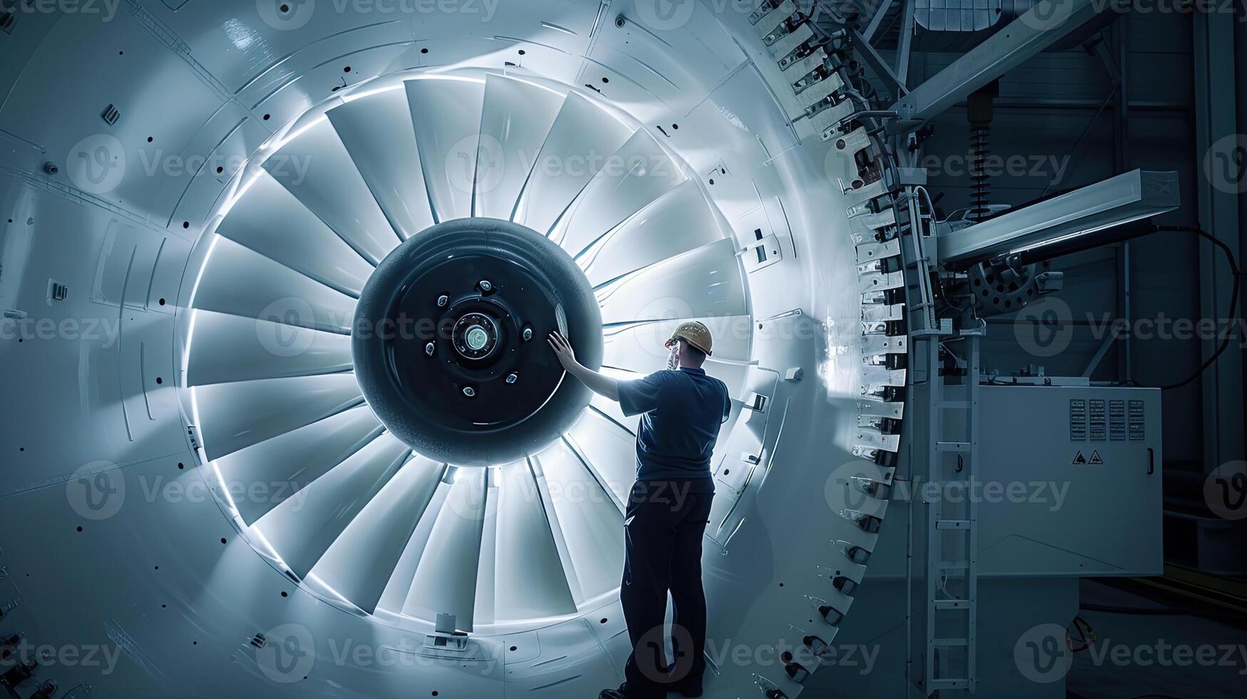 ai generado técnico es haciendo mantenimiento viento energía motor foto