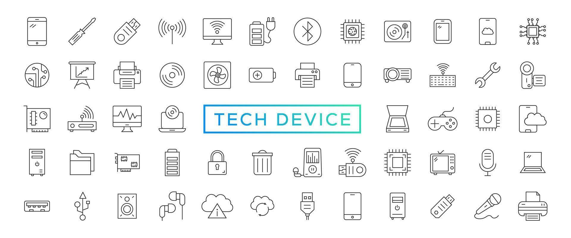 Tech Device thin lines Flat Icon Solid style,isolated Simple Communication icon set,easy to change colour and size,Device and technology web Icon in Vector Format