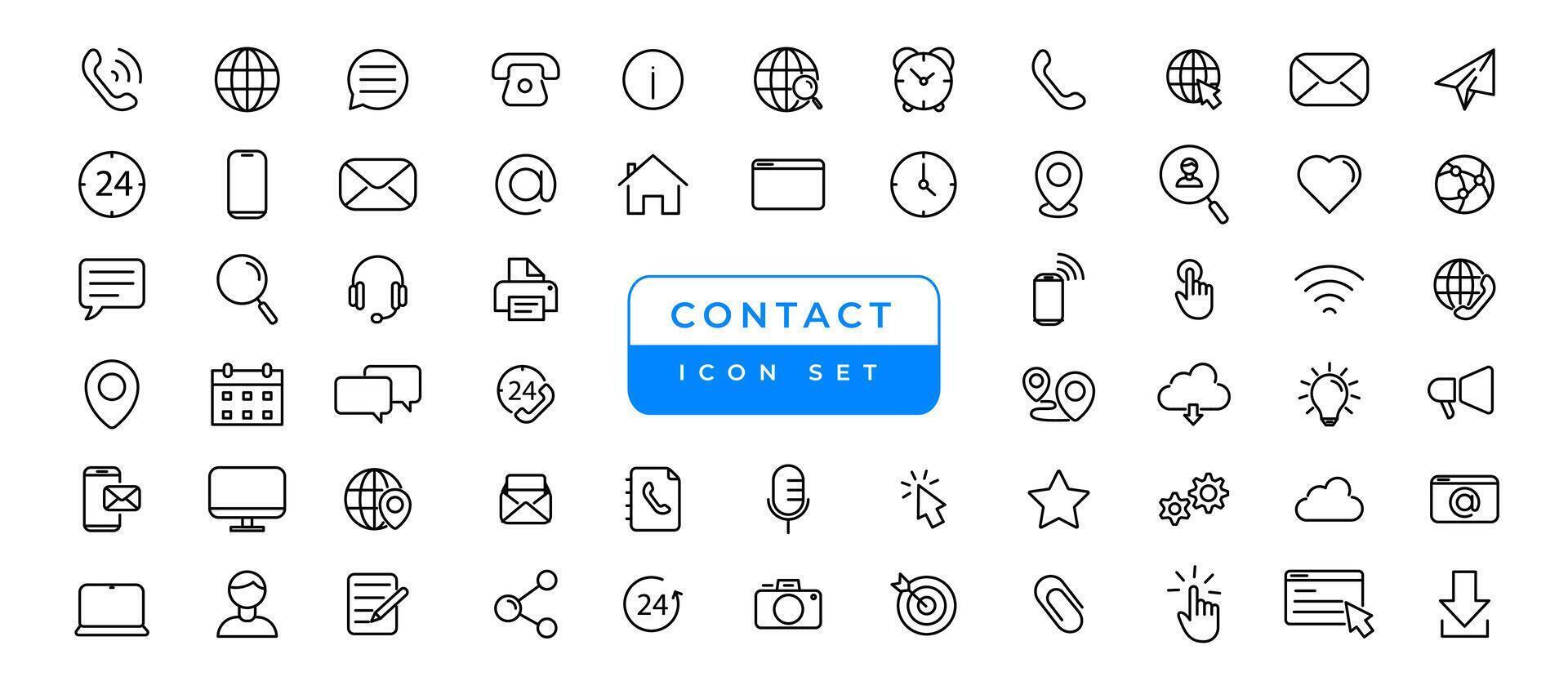 Contact and communication Iconset, outline icon for contact, chat and communication. most useful iconset. vector