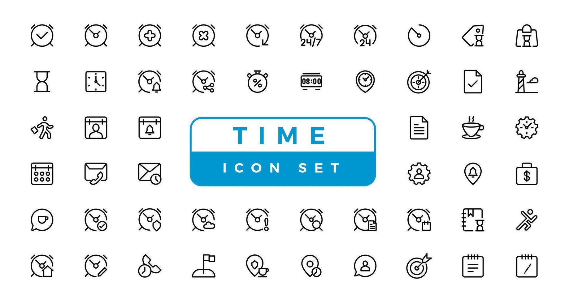 hora y reloj, calendario, Temporizador línea iconos vector