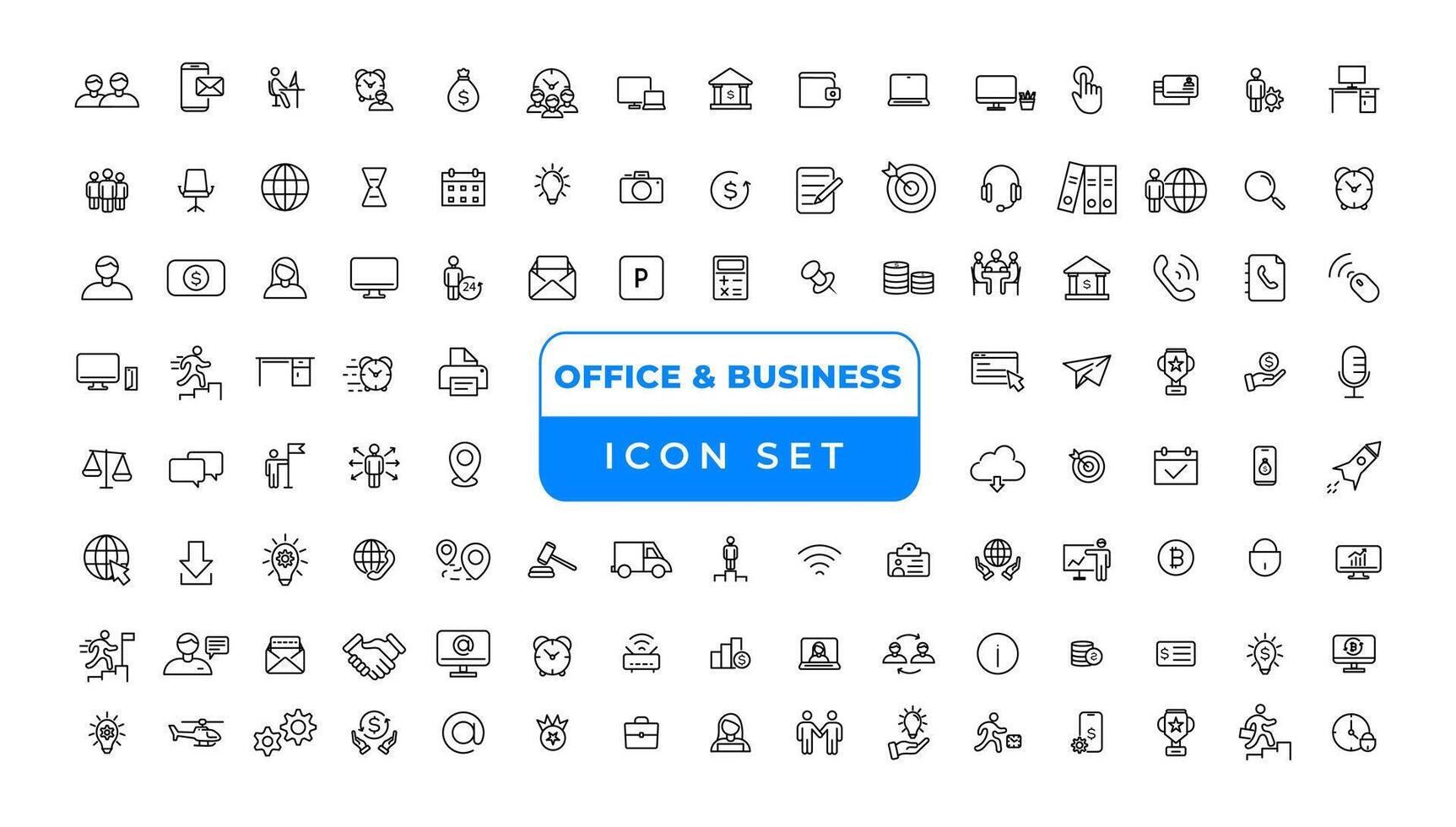 oficina y negocio Delgado línea web iconos contorno íconos recopilación. negocio, marketing, bancario, SEO, trabajo en equipo y otro simbolos oficina administración símbolos. vector