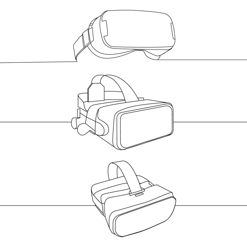 gráfico virtual realidad auriculares en mano dibujado línea estilo.moderno ciber tecnologías para juegos de aprendizaje y trabajar. virtual realidad auriculares bosquejo dibujado, negro line.vector conjunto de vr lentes ilustración vector