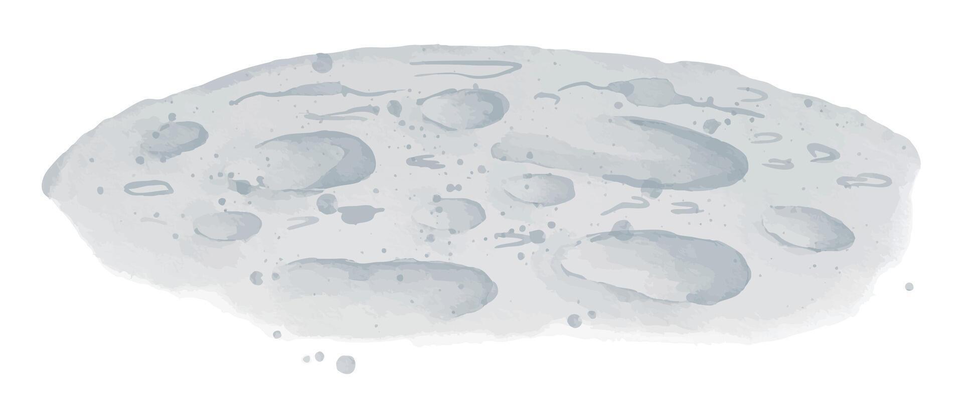 Moon surface watercolor illustration. Hand drawn sketch of Planet with kraters in light pastel blue colors on isolated background. Drawing of Luna in s Space for baby design. Futuristic landscape vector