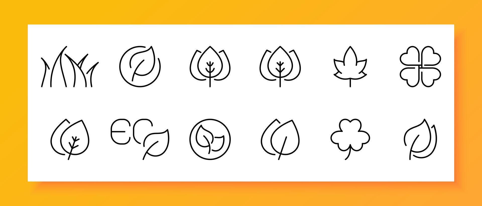 Nature icon set. Autumn, tree, greenery, crown, spring, summer, forest, leaves, rustle, park. Black icon on a white background. Vector line icon for business and advertising