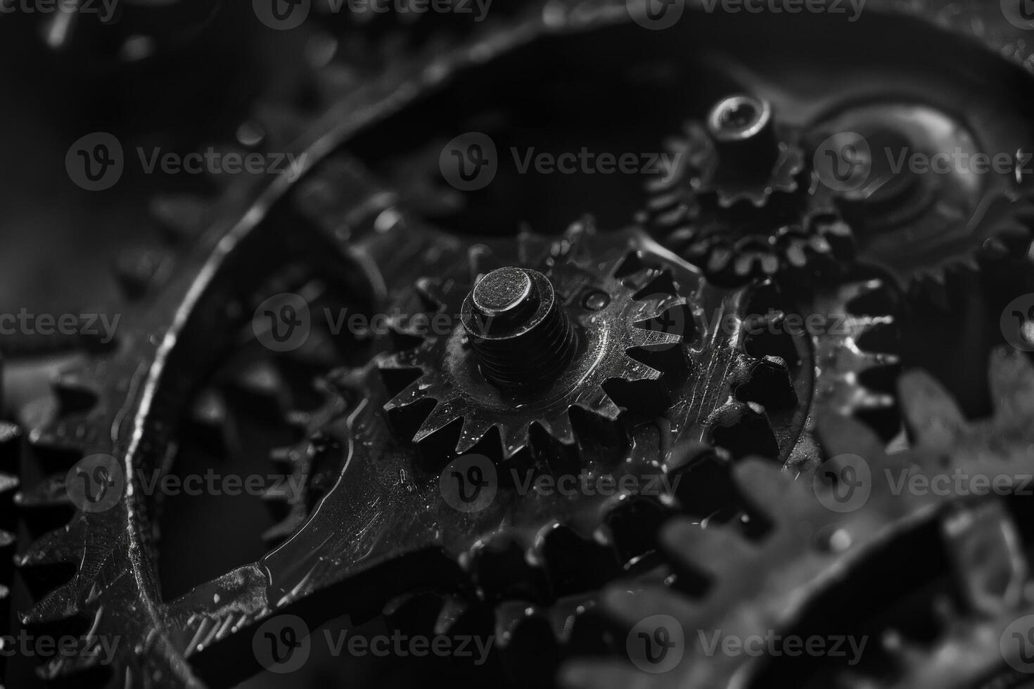 AI generated Delve into the intricate design of metallic gears and cogs within a clock face, capturing the beautiful synchronization of time. photo
