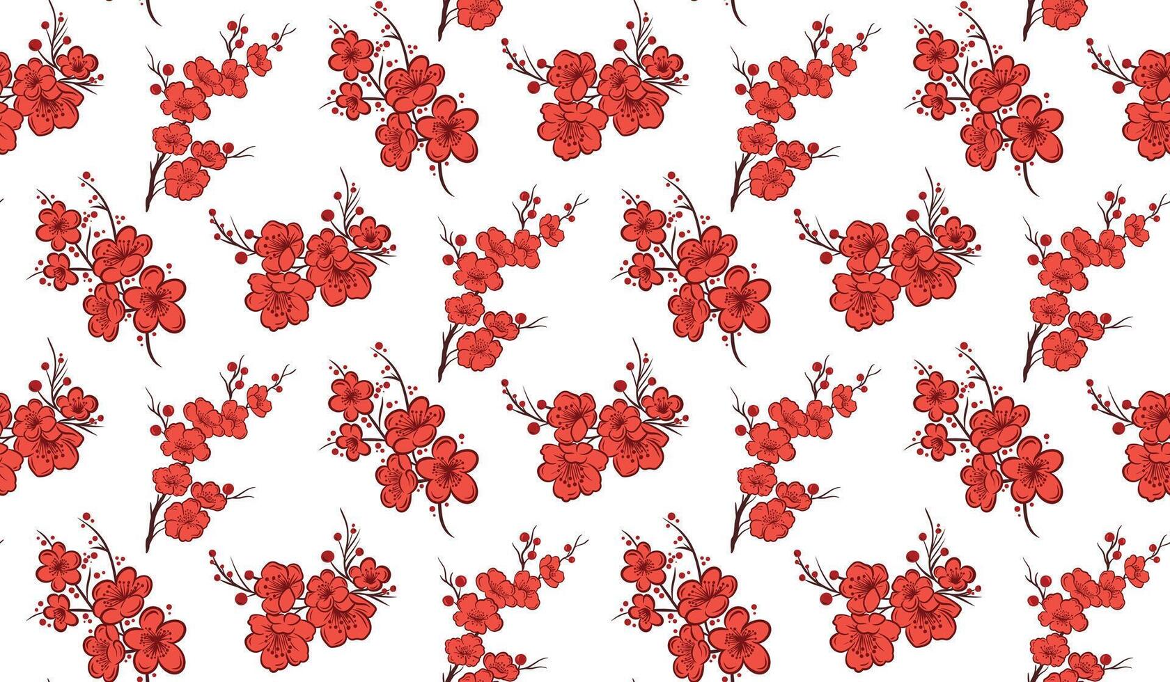 Seamless pattern background with Asian sakura cherry blossom branch, minimalist simple flat vector illustration. Floral background for oriental template, banner