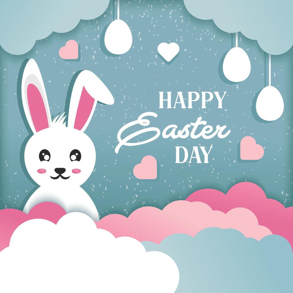 Easter Day in paper-style blue and pink colors.Social medi post vector