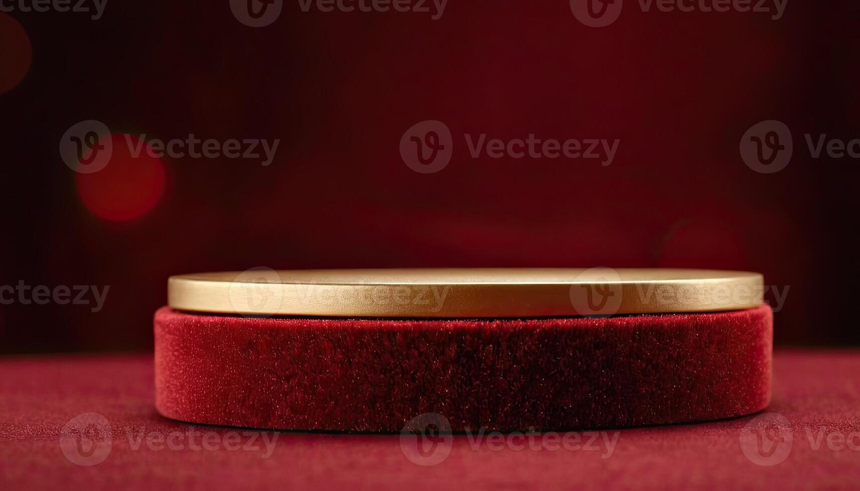 AI Generated Podium, Lights, Display. illuminated background with podium for product display. golden lights create bokeh in background. Celebration card or romantic events invitation. Valentine day photo