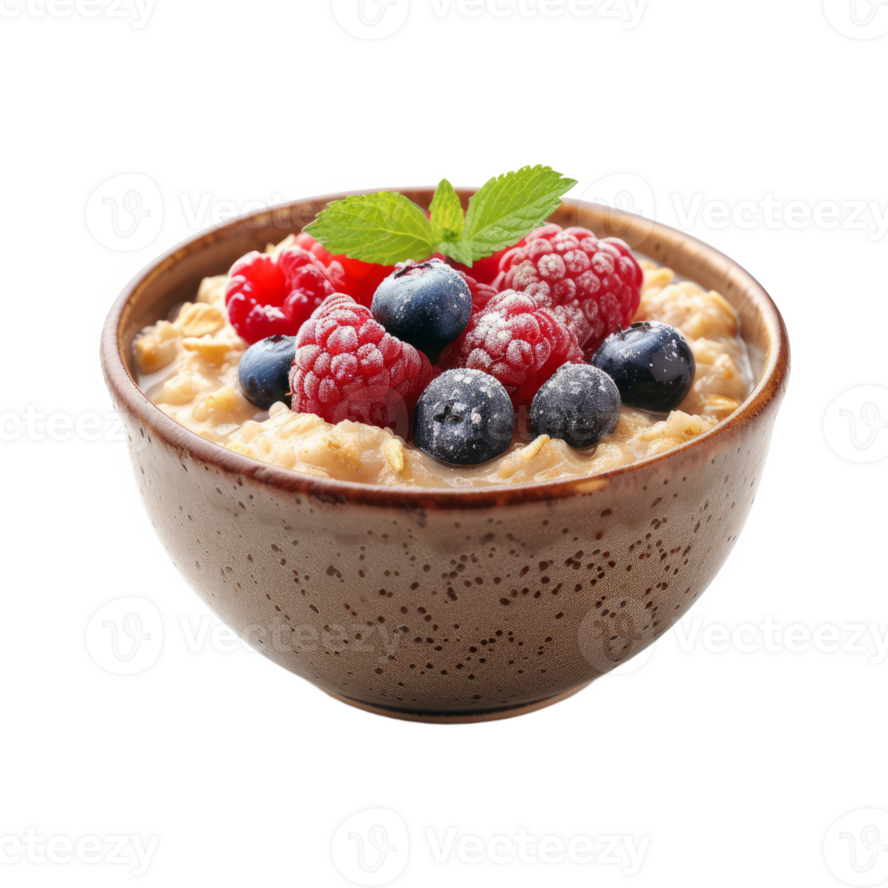 AI generated Bowl of oats porridge isolated on transparent background With clipping path.Healthy breakfast. 3d rendering png
