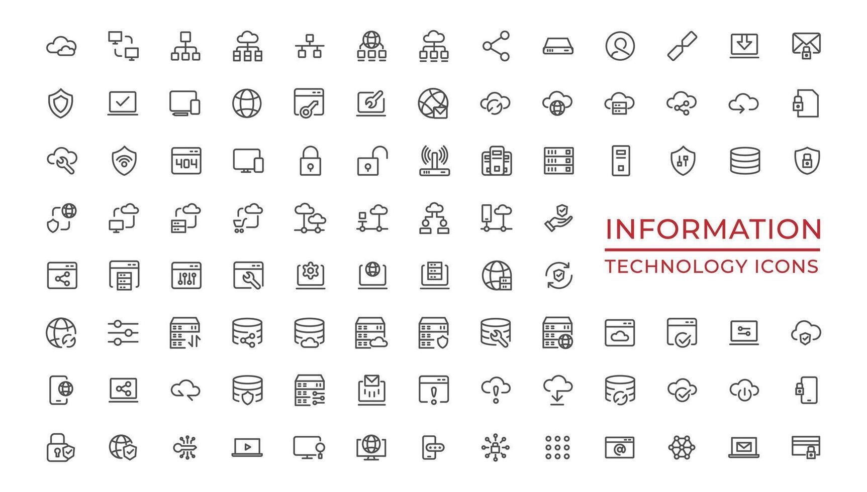 Information Technology web icon set in line style. Network, web design, website, computer, software, progress,programming, data, internet, collection vector