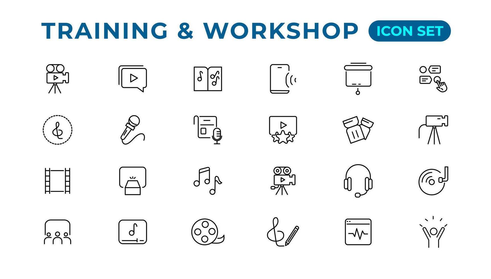 Training and workshop linear icons collection.Set of thin line web icon set, simple line icons collection, Pixel Perfect icons, Eadible vector illustration.