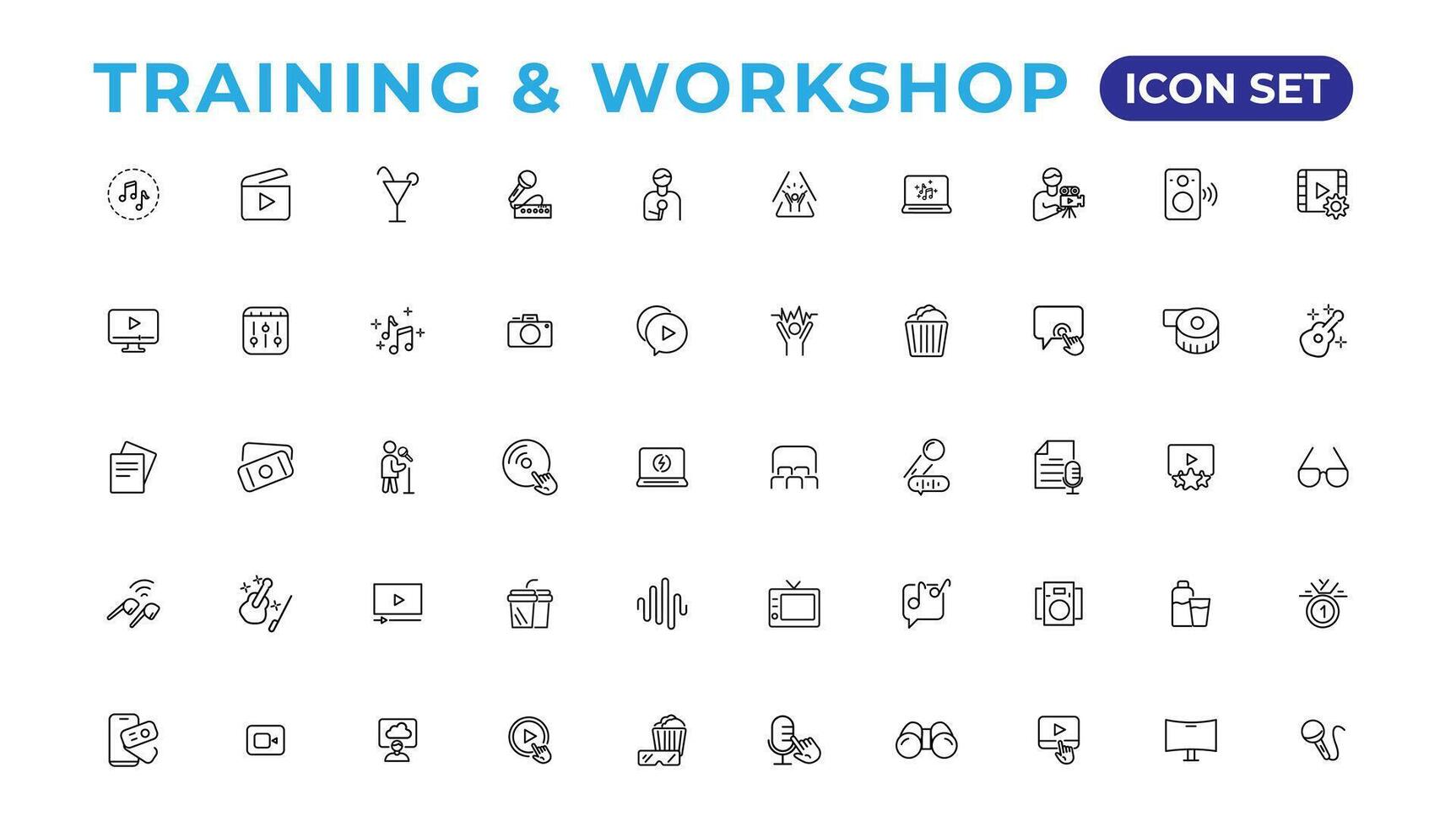 Training and workshop linear icons collection.Set of thin line web icon set, simple line icons collection, Pixel Perfect icons, Eadible vector illustration.