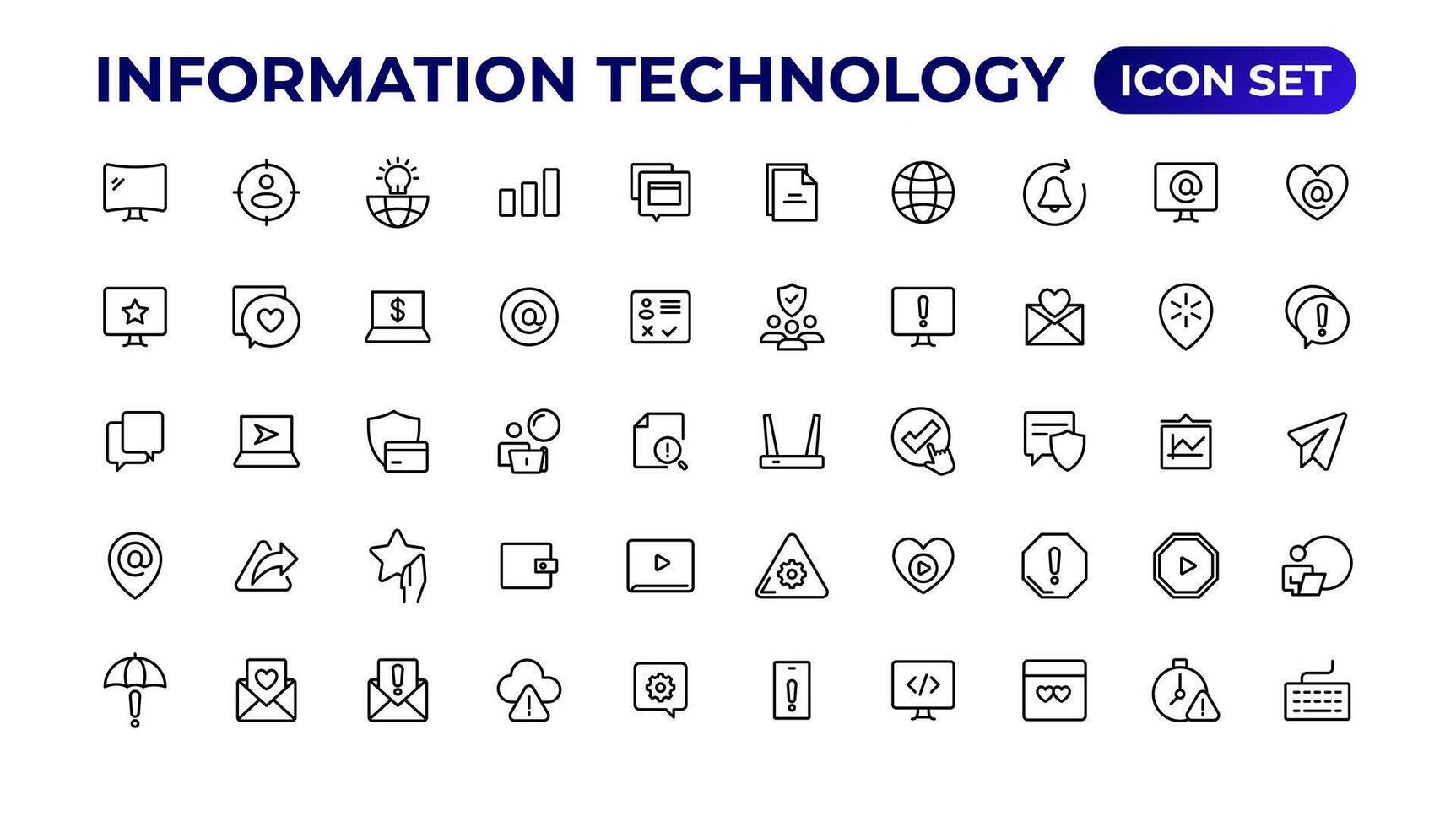 información tecnología lineal íconos colección.esquema icono. vector