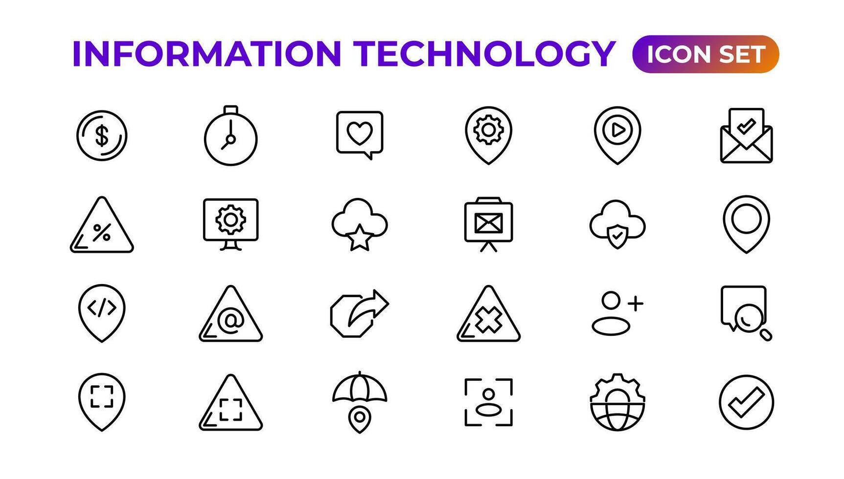 información tecnología lineal íconos colección.esquema icono. vector