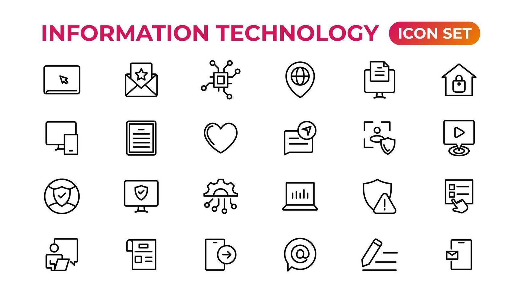 información tecnología lineal íconos colección.esquema icono. vector