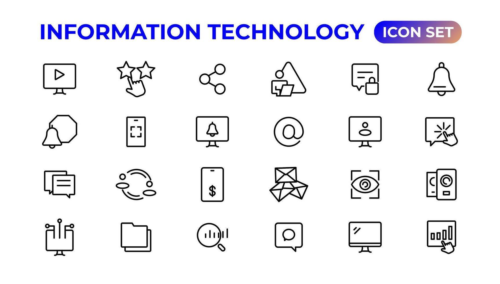 información tecnología lineal íconos colección.esquema icono. vector