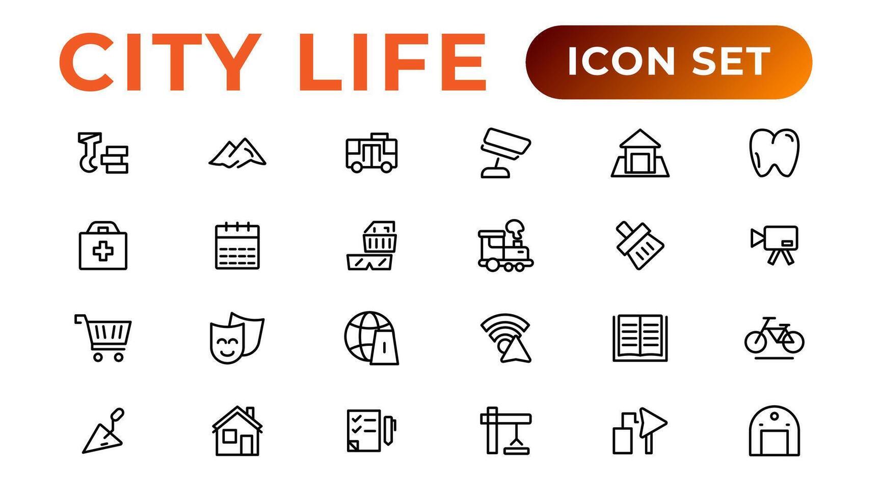 ciudad vida línea iconos, señales, línea icono colocar. editable vector icono.