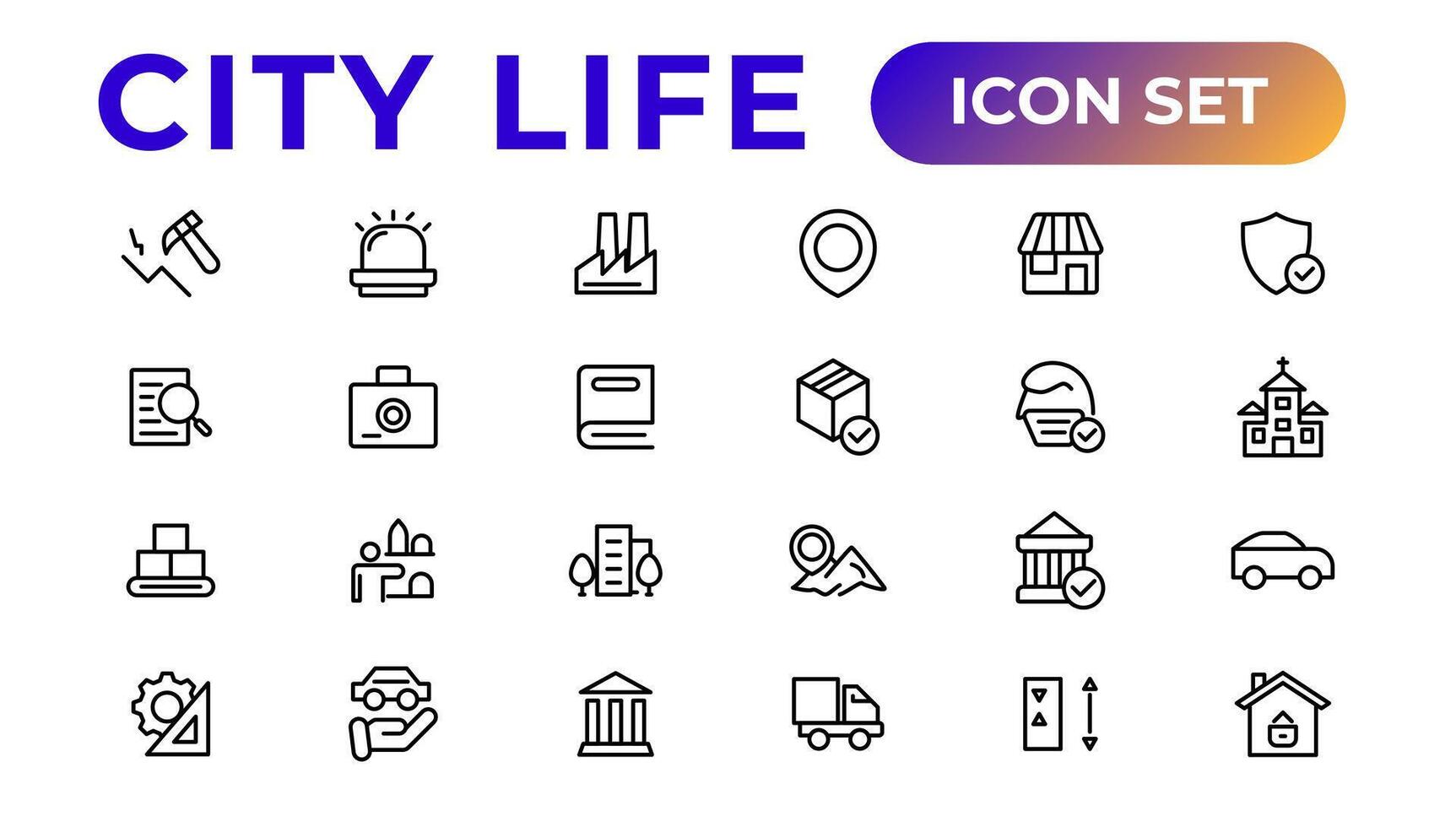 City life line icons, signs, Line Icon set.  Editable vector icon.