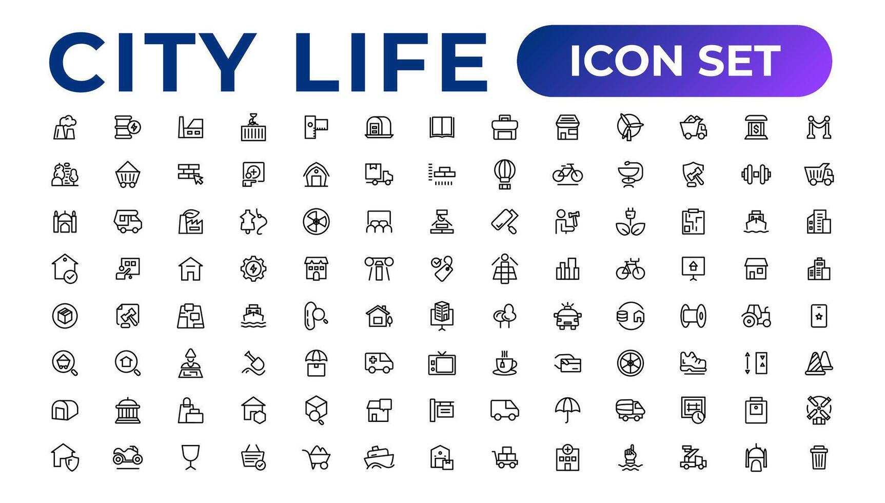 ciudad vida línea iconos, señales, línea icono colocar, editable vector icono.