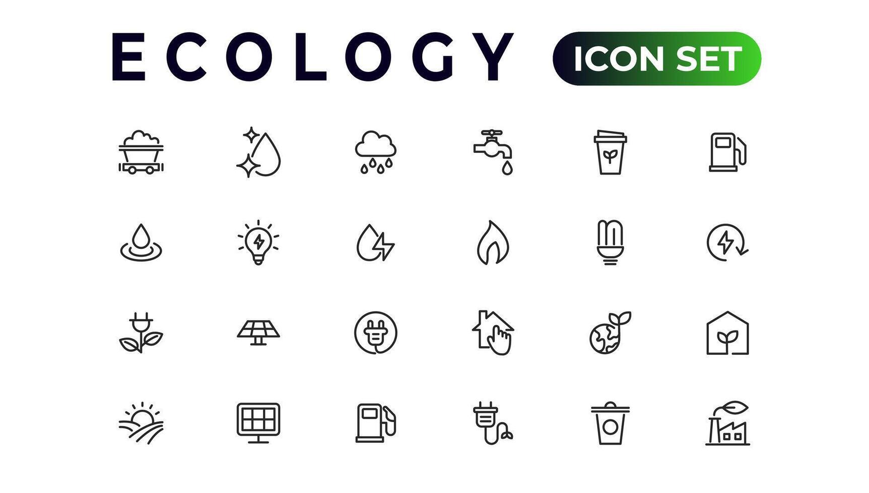 Ecology line icons set. Renewable energy outline icons collection. Solar panel, recycle, eco, bio, power, water - stock vector