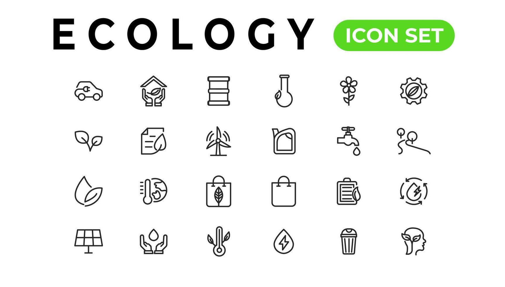 Ecology line icons set. Renewable energy outline icons collection. Solar panel, recycle, eco, bio, power, water - stock vector