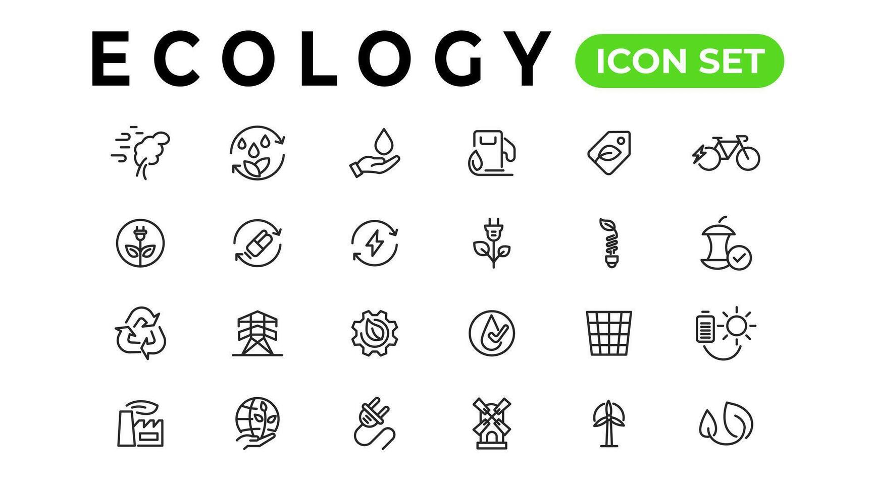 Ecology line icons set. Renewable energy outline icons collection. Solar panel, recycle, eco, bio, power, water - stock vector