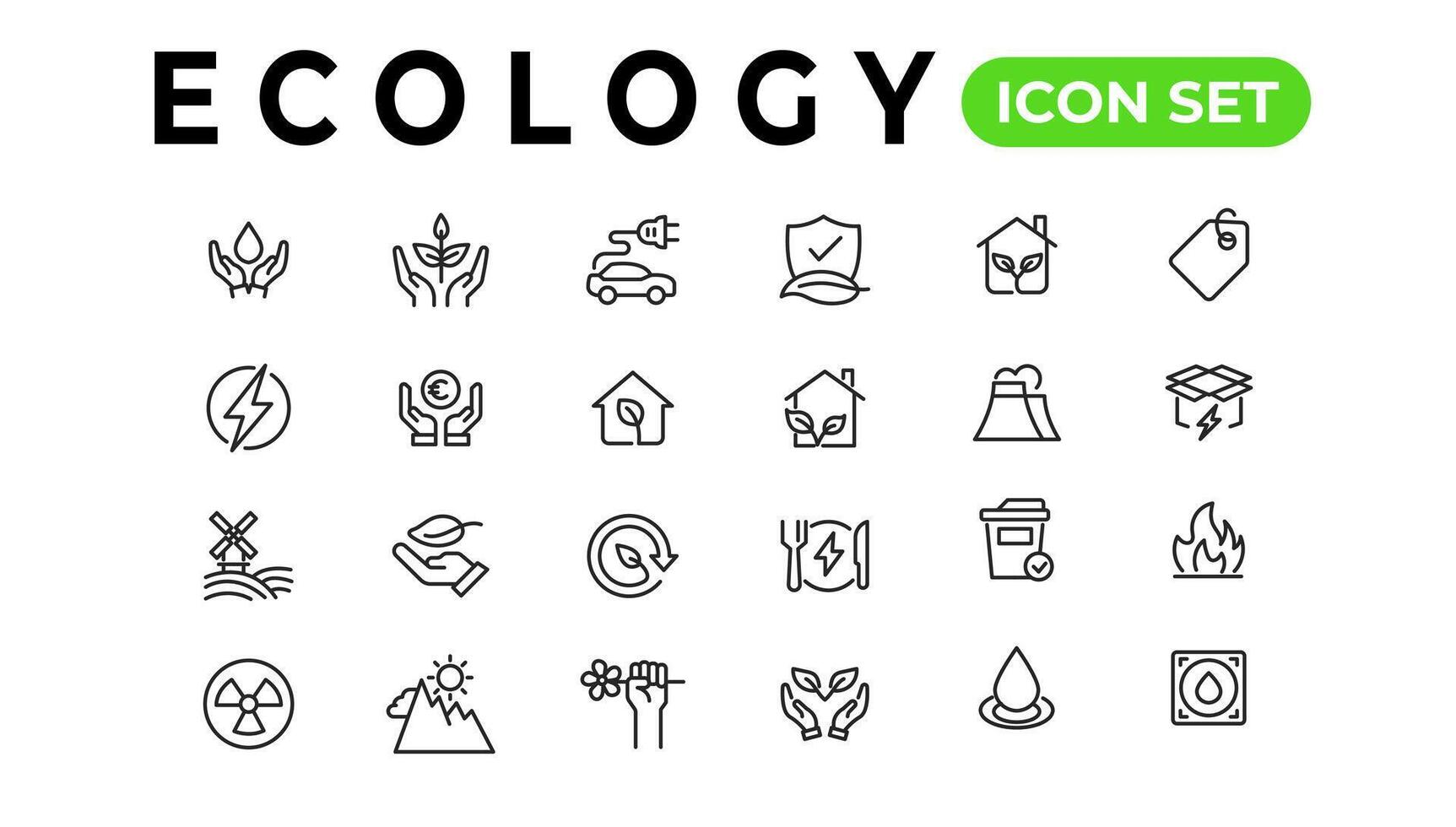 Ecology line icons set. Renewable energy outline icons collection. Solar panel, recycle, eco, bio, power, water - stock vector